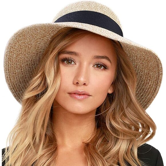 Womens Beach Sun Straw Hat UV UPF 80+ Travel Foldable Brim Summer UV Hat
